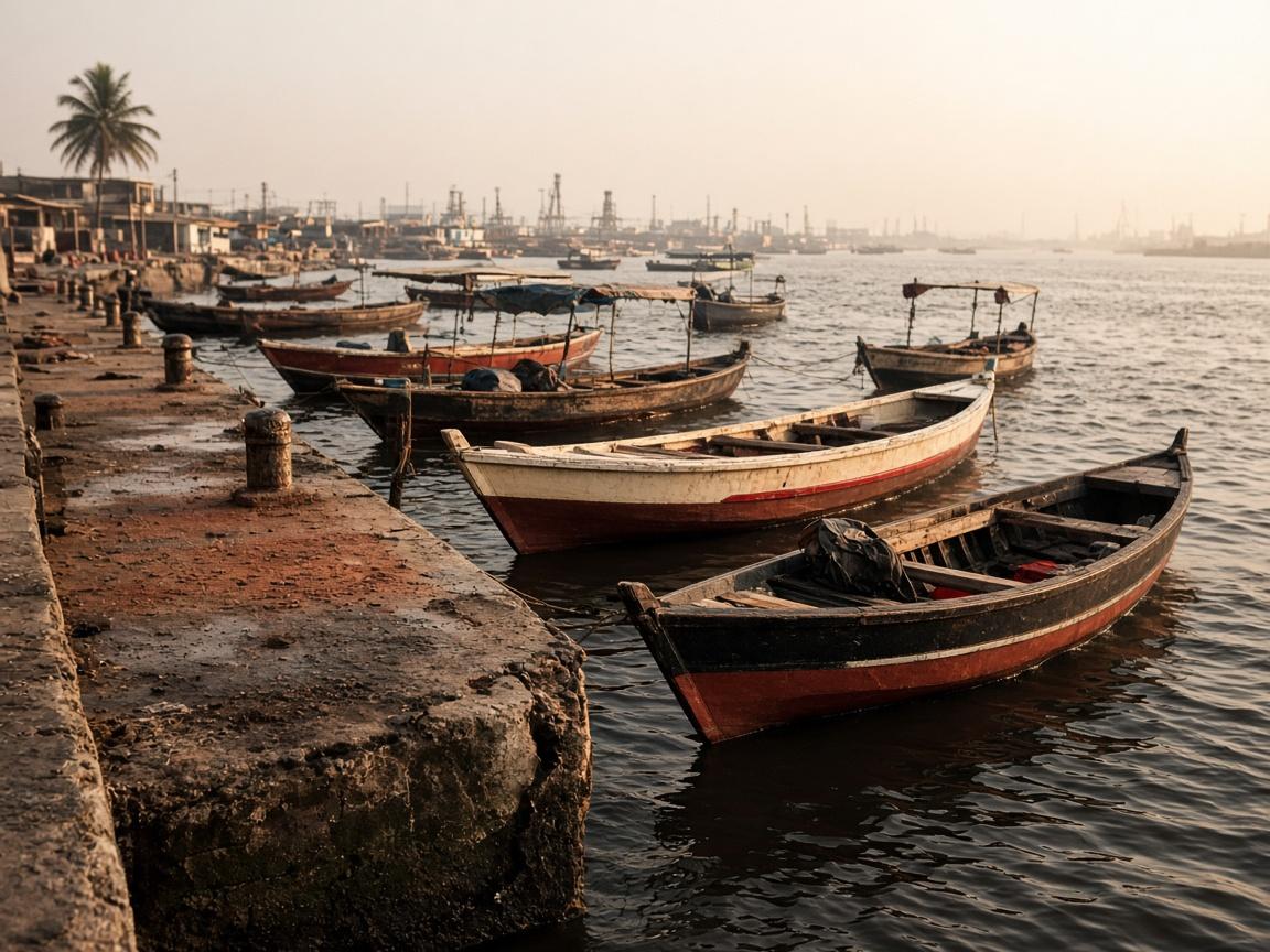 Lagos harbour quay in late afternoon light